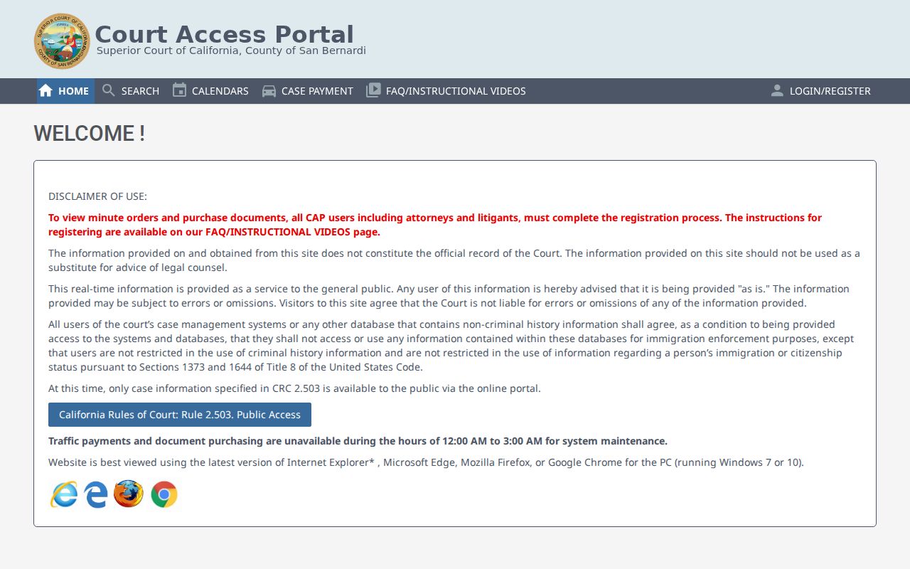 Highland people search San Bernardino court party and case portal