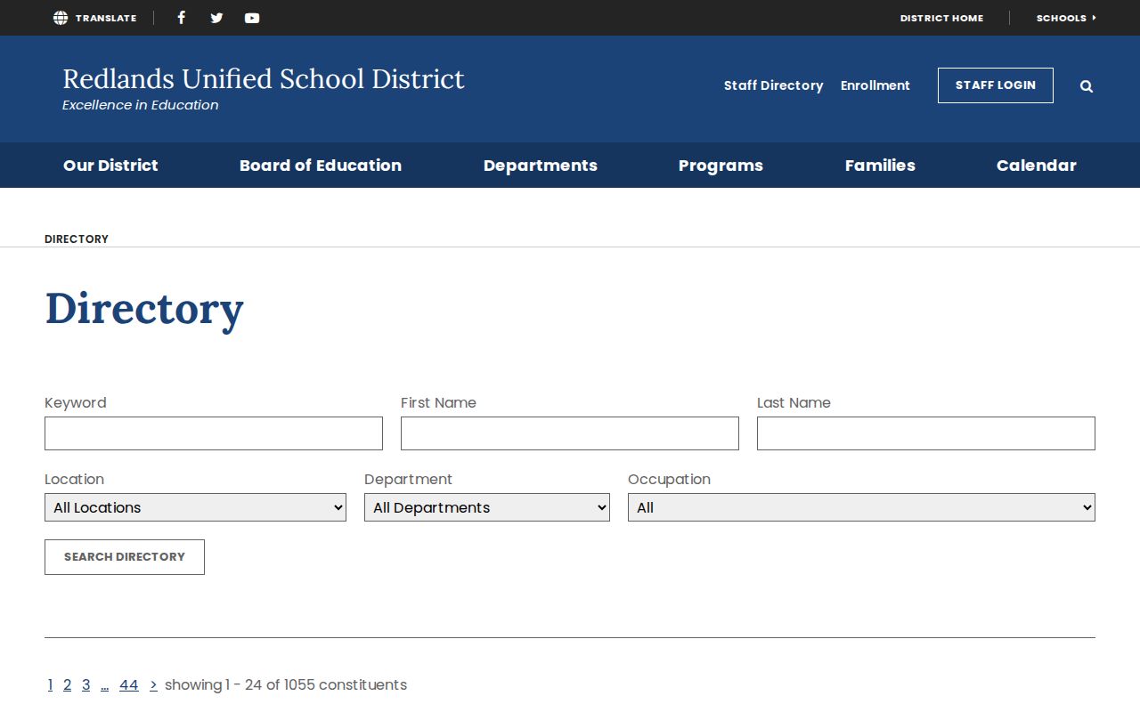Highland people directories Redlands Unified staff listing