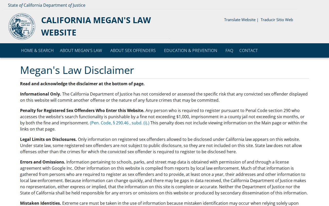 Highland records California Megan's Law registry
